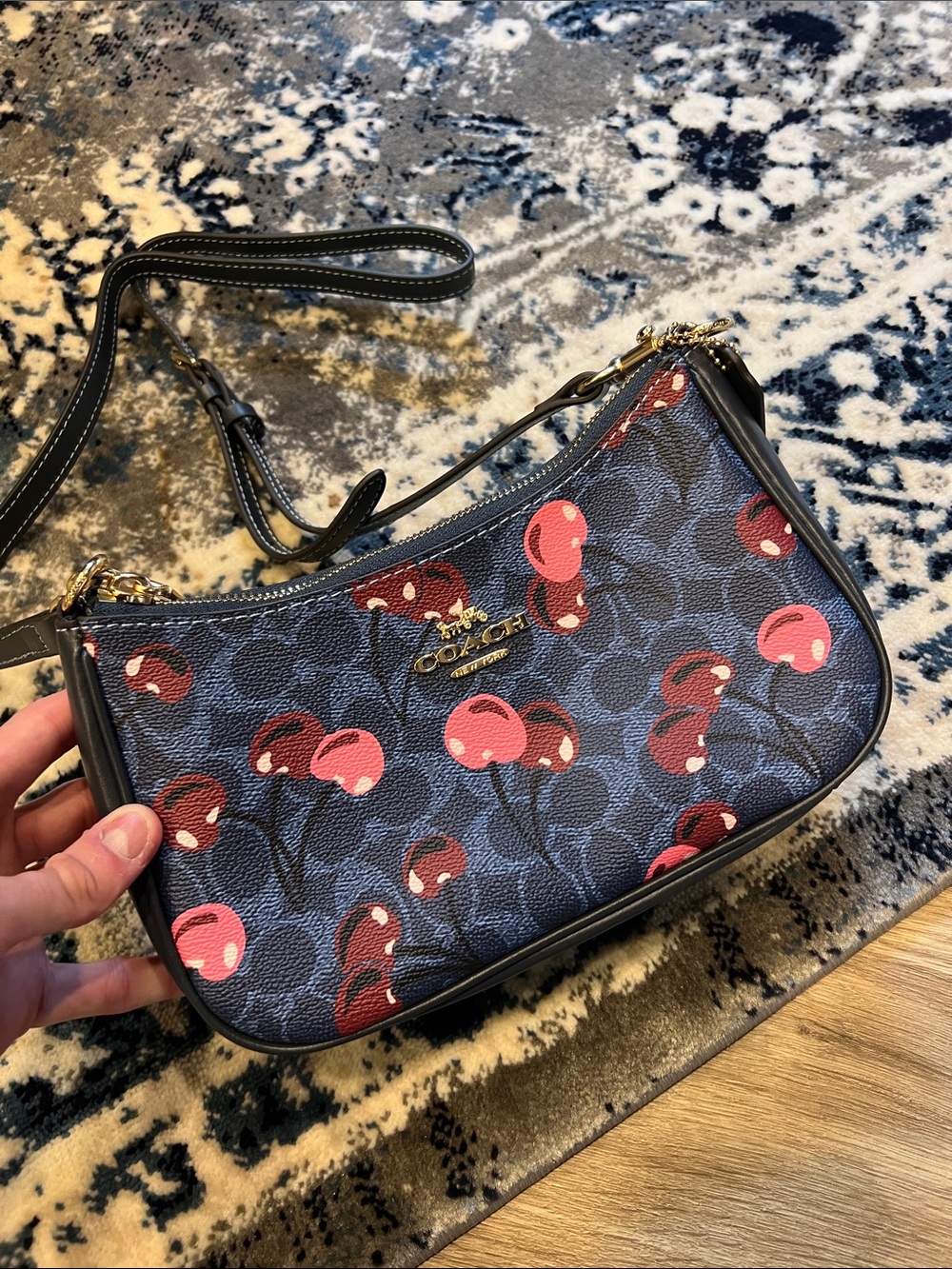 Coach Navy Signature Cherry Print Crossbody Bag